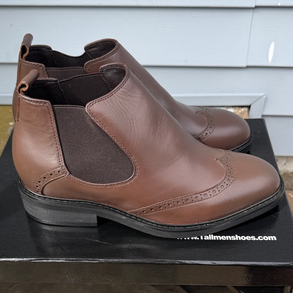 Nib! CALDEN Brown Leather Chelsea Boots Tall elevator Men Shoes